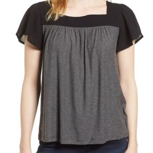 Vince Camuto Ruffle Sleeve Mix Media Blouse